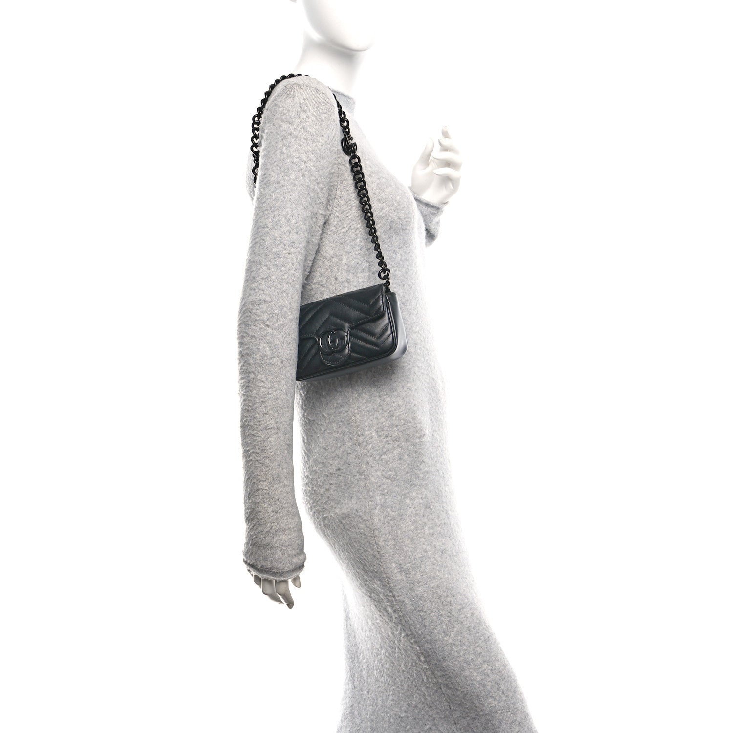 Calfskin Matelasse Monochrome GG Marmont Chain Belt Bag Black