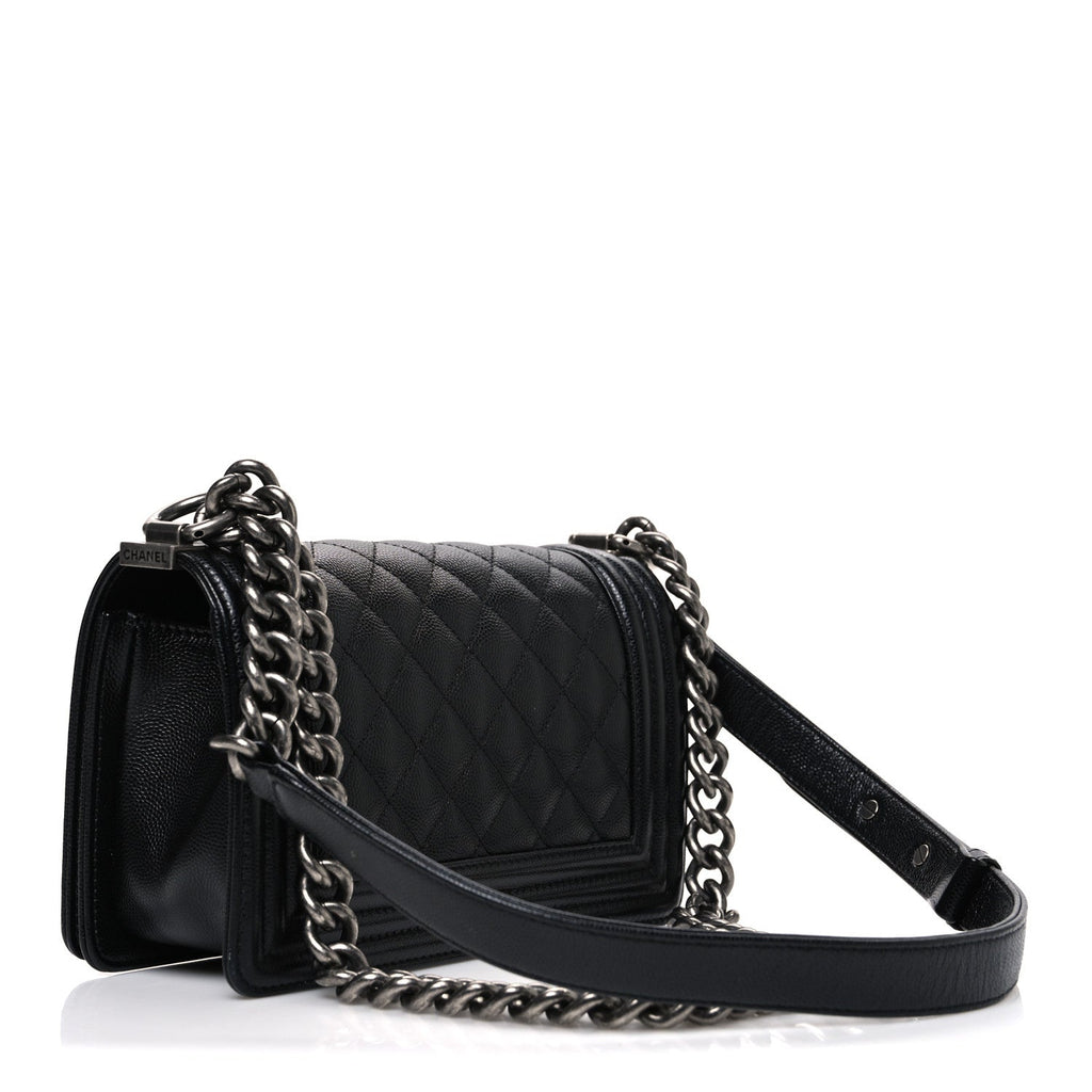 Caviar Quilted Small Boy Flap Black