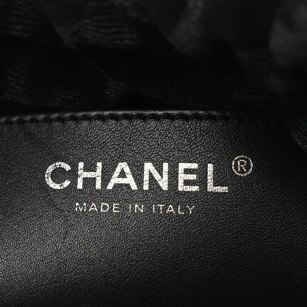 Denim Quilted Floral Print Mini Chanel 22 Black Grey