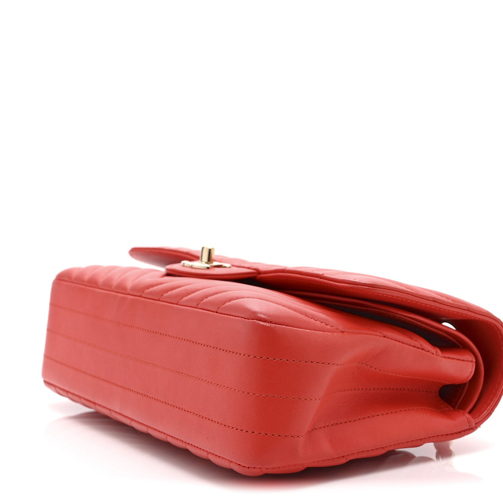 Lambskin Chevron Quilted Medium Double Flap Red