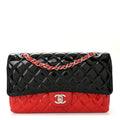 Patent Calfskin Quilted Bi-Color Medium Double Flap Black Red