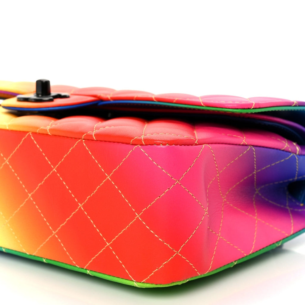 Calfskin Quilted Medium Rainbow Double Flap Multicolor