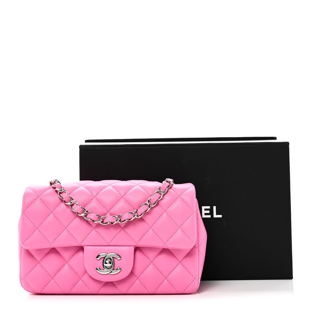 Lambskin Quilted Mini Rectangular Flap Neon Pink