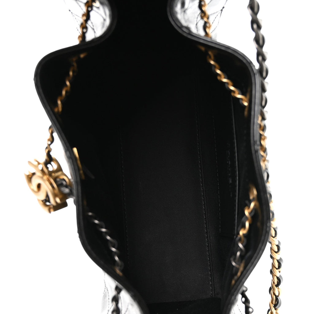 Shiny Crumpled Calfskin Quilted Mini Chanel 25 Handbag Black