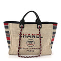 Striped Canvas Medium Deauville Tote Beige