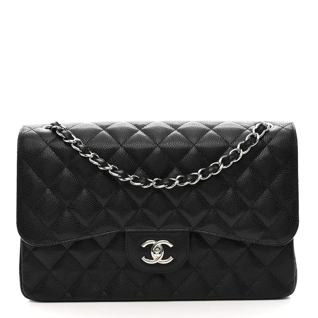 Caviar Quilted Jumbo Double Flap Black