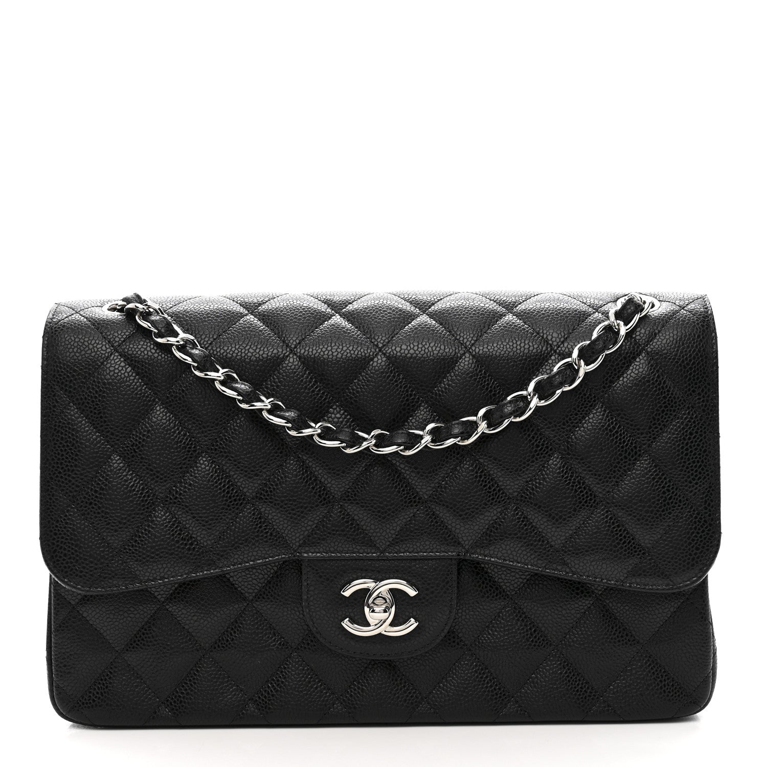Caviar Quilted Jumbo Double Flap Black