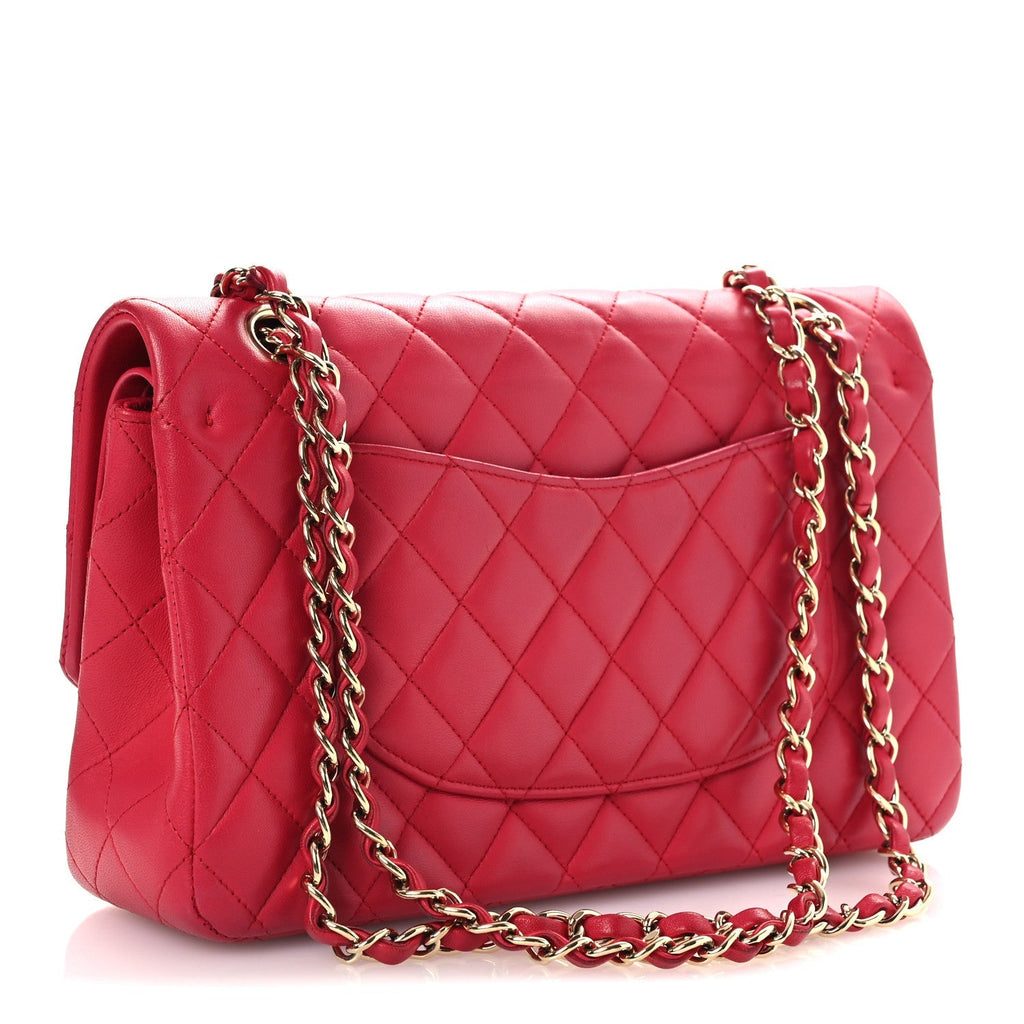 Lambskin Quilted Medium Double Flap Red