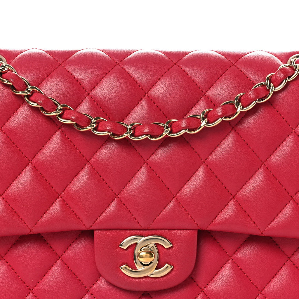Lambskin Quilted Medium Double Flap Red
