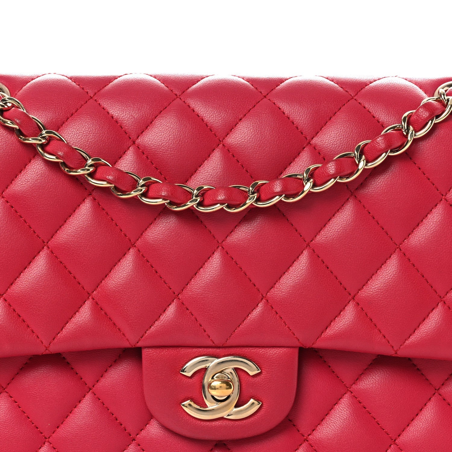 Lambskin Quilted Medium Double Flap Red