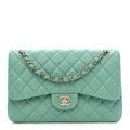 Caviar Quilted Jumbo Double Flap Light Green