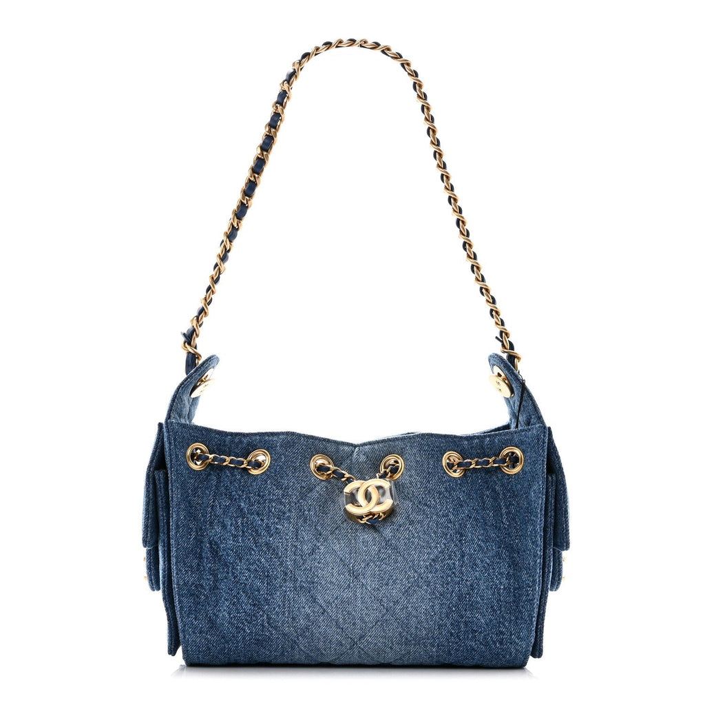 Washed Denim Quilted Mini Chanel 25 Handbag Blue