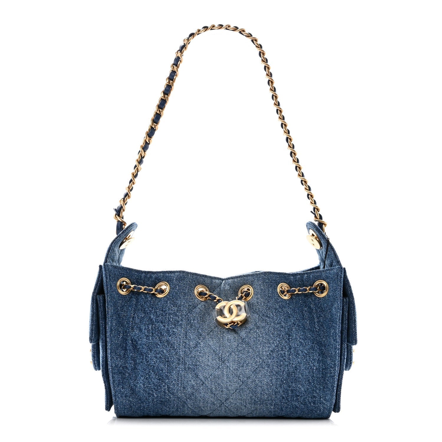 Washed Denim Quilted Mini Chanel 25 Handbag Blue
