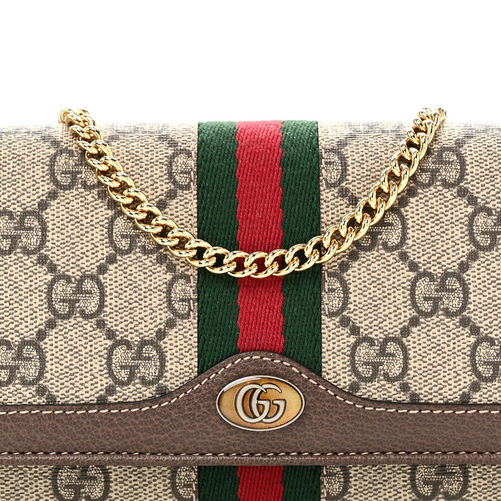 GG Supreme Monogram Web Ophidia Wallet On Chain Brown