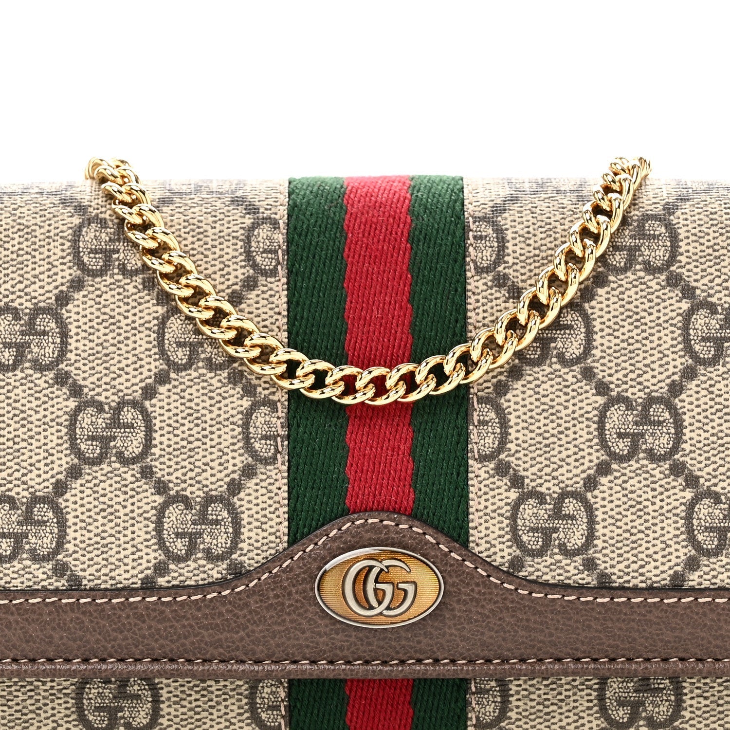 GG Supreme Monogram Web Ophidia Wallet On Chain Brown