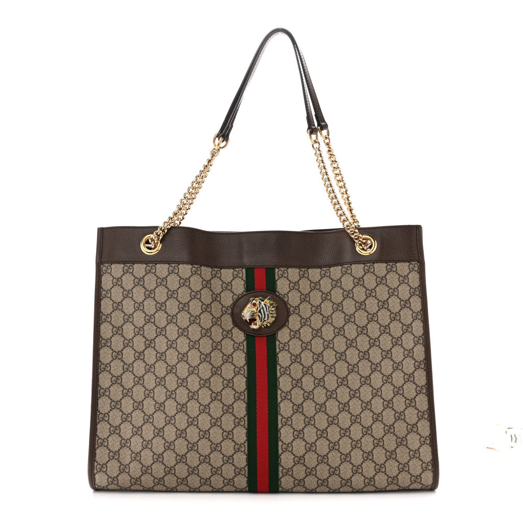 GG Supreme Monogram Large Rajah Chain Tote Beige New Acero