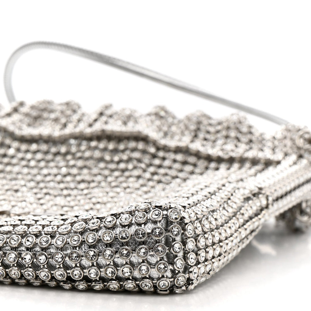 Crystal Embellished Metallic Lambskin Mini Chanel 22 Silver