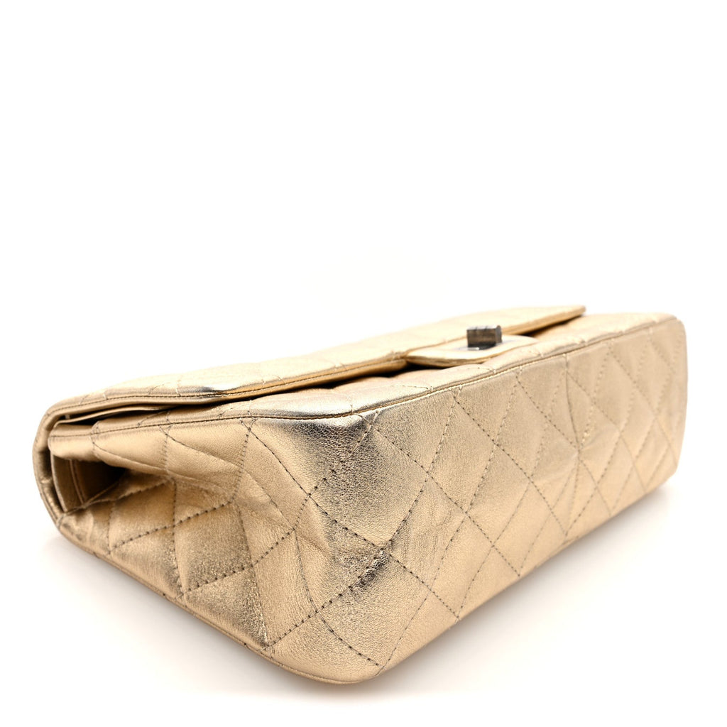 Metallic Aged Calfskin Quilted 2.55 Reissue 227 Flap Pale Gold