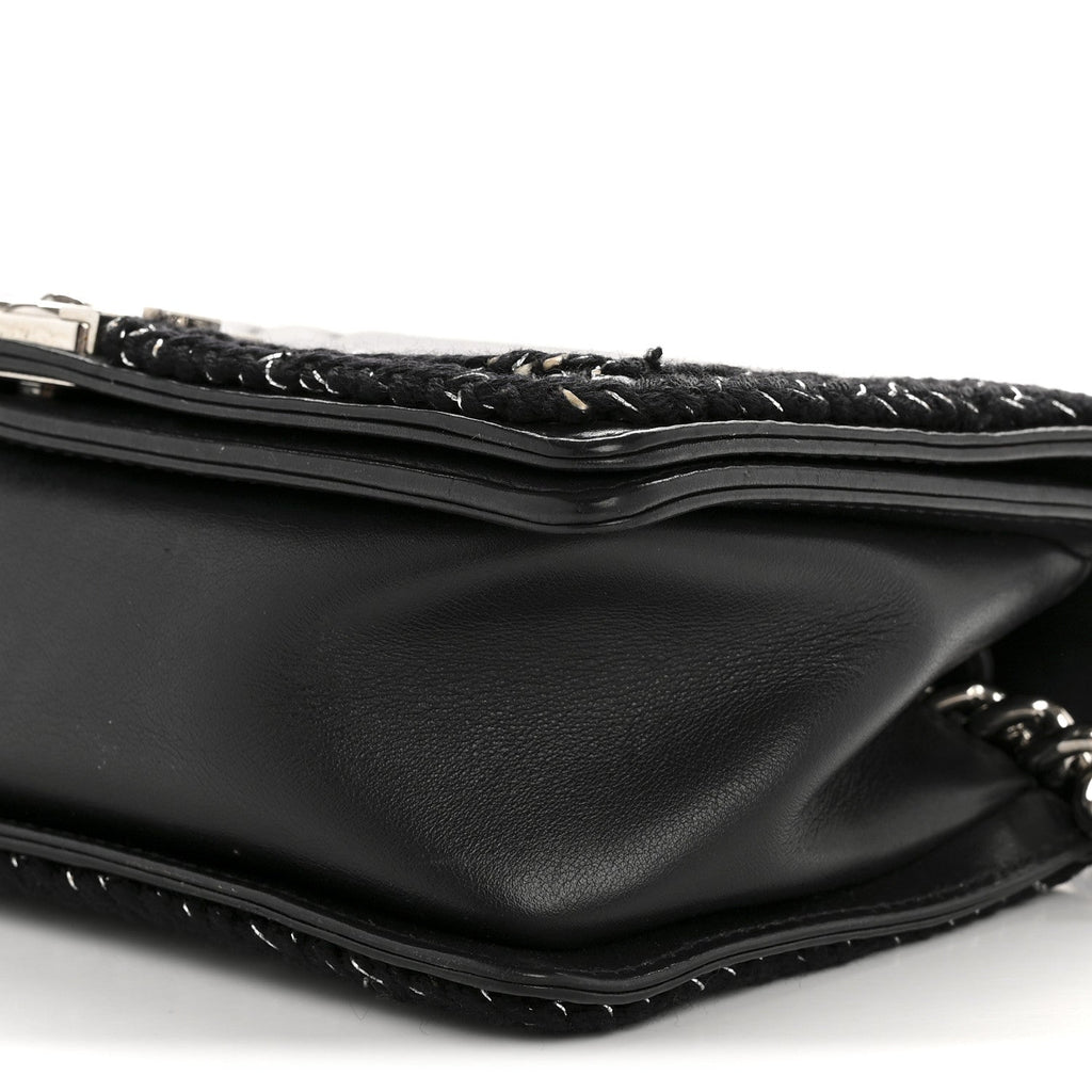 Calfskin Chevron Tweed Medium Boy Flap Black