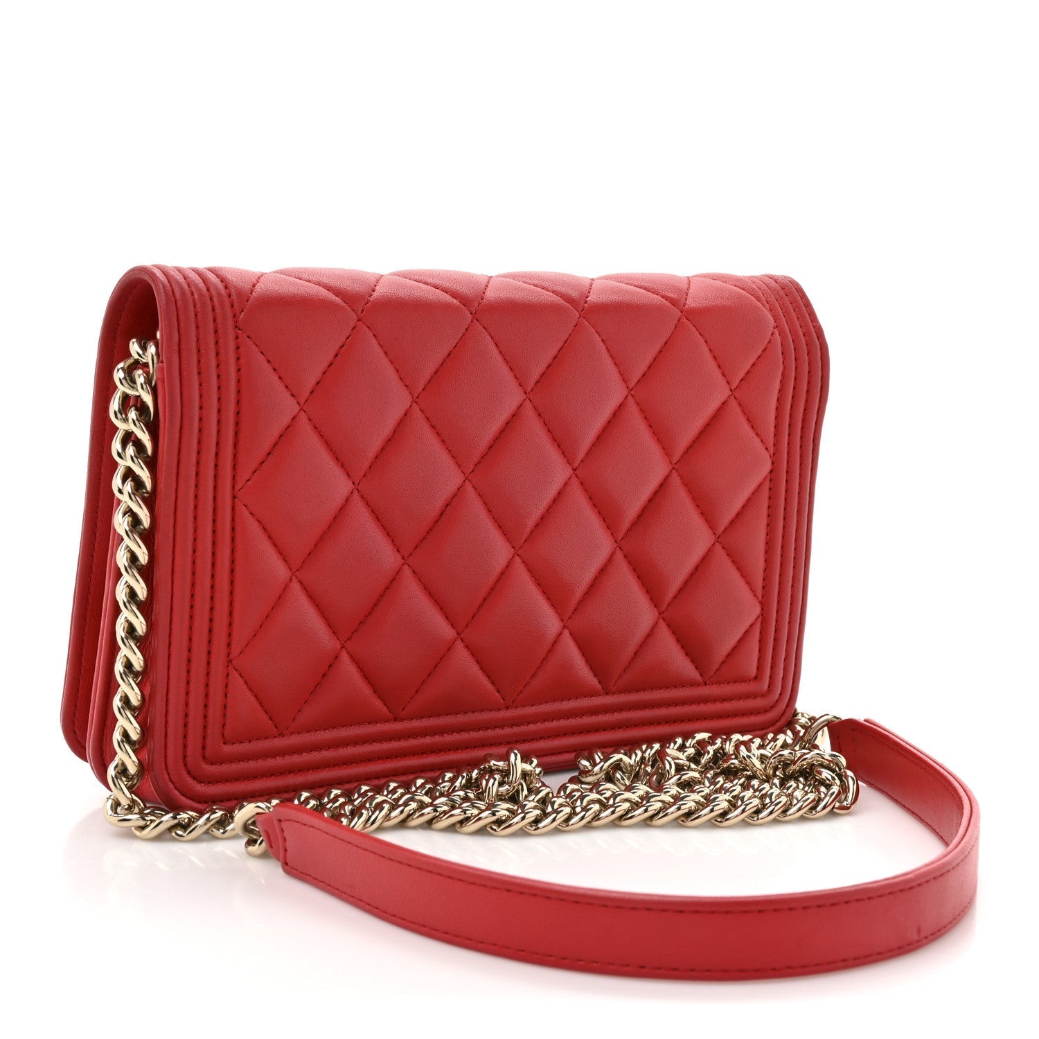 Lambskin Quilted Boy Wallet On Chain WOC Red