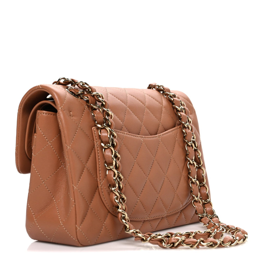 Lambskin Quilted Small Double Flap Brown