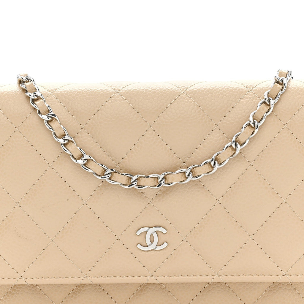 Caviar Quilted Wallet on Chain WOC Beige