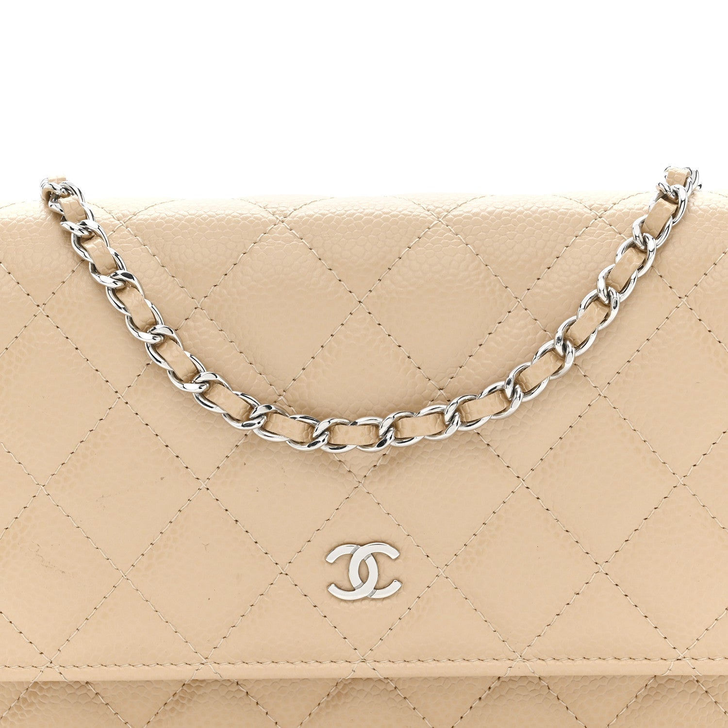 Caviar Quilted Wallet on Chain WOC Beige