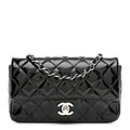 Patent Calfskin Quilted Mini Rectangular Flap Black