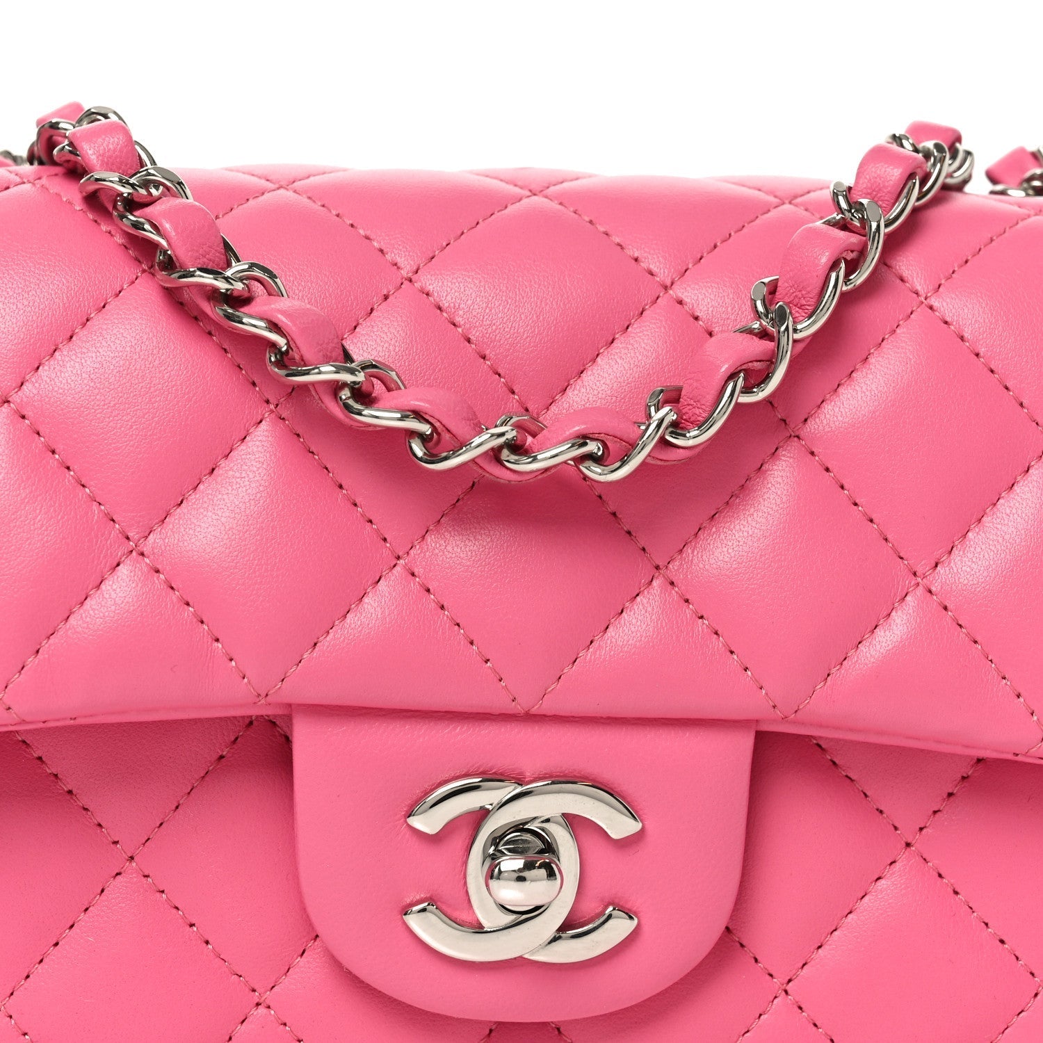 Lambskin Quilted Mini Rectangular Flap Pink