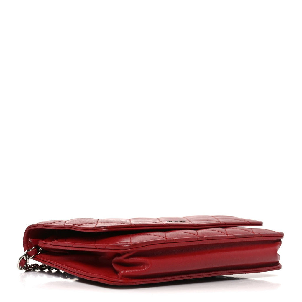 Lambskin Quilted Wallet On Chain WOC Red