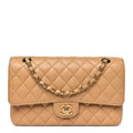 Caviar Quilted Medium Double Flap Beige