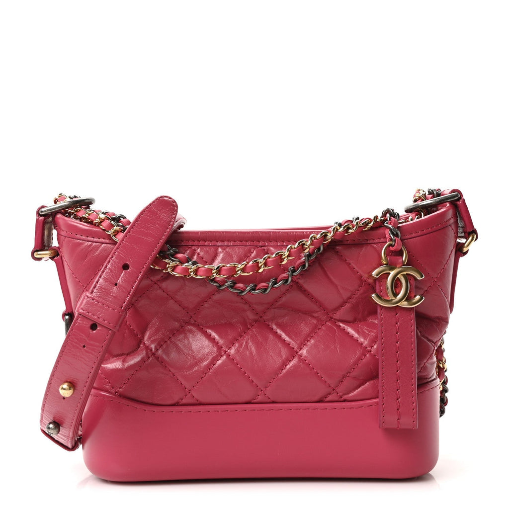 Aged Calfskin Quilted Small Gabrielle Hobo Fuchsia