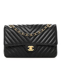 Lambskin Chevron Quilted Medium Double Flap Black