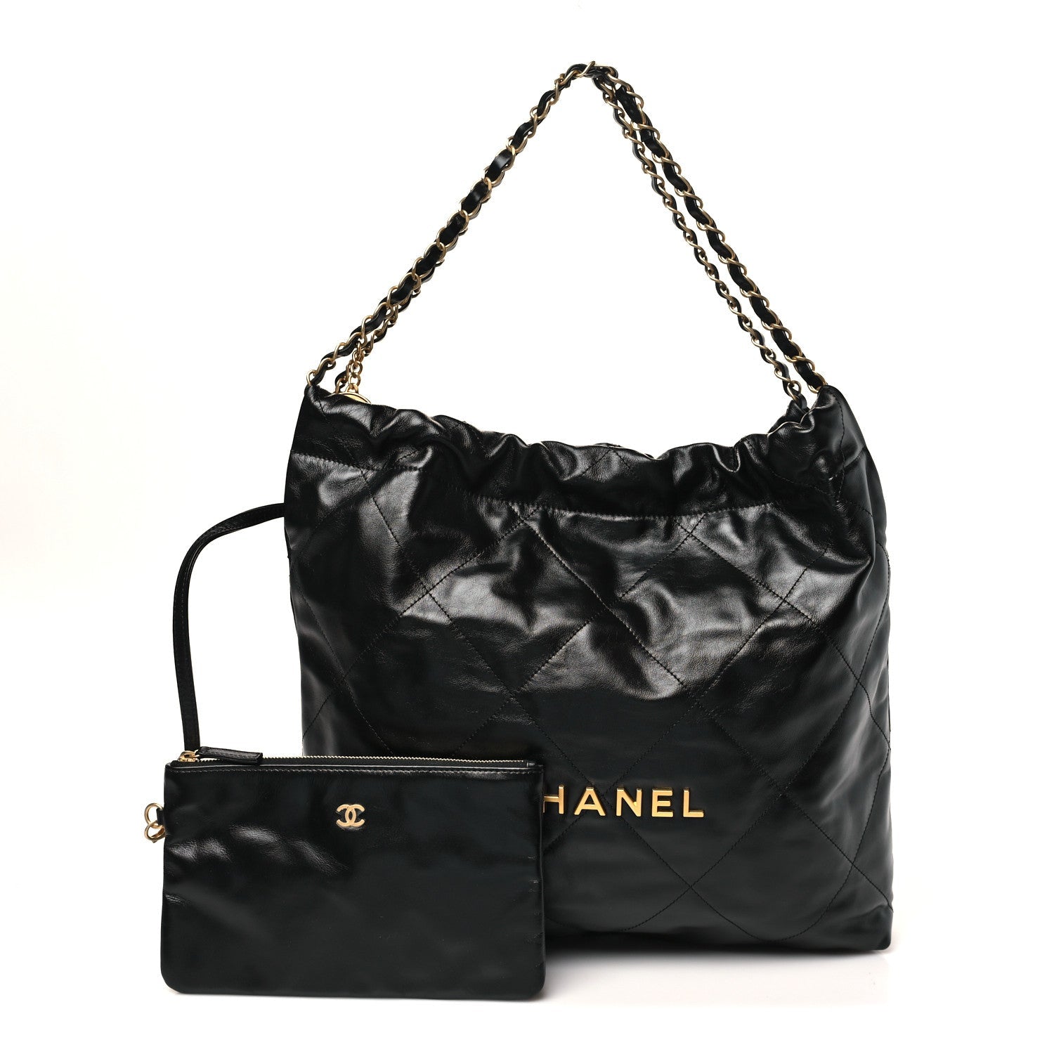 Shiny Calfskin Quilted Chanel 22 Black