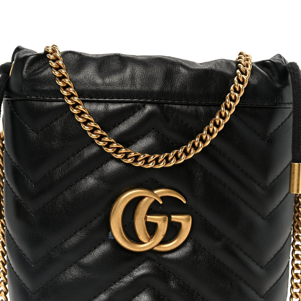 Calfskin Matelasse Mini GG Marmont 2.0 Bucket Bag Black