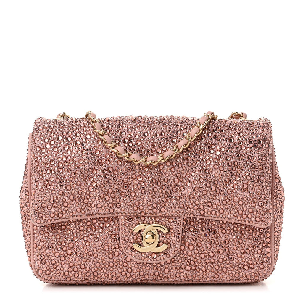 Lambskin Crystal Diamante Small Flap Light Pink