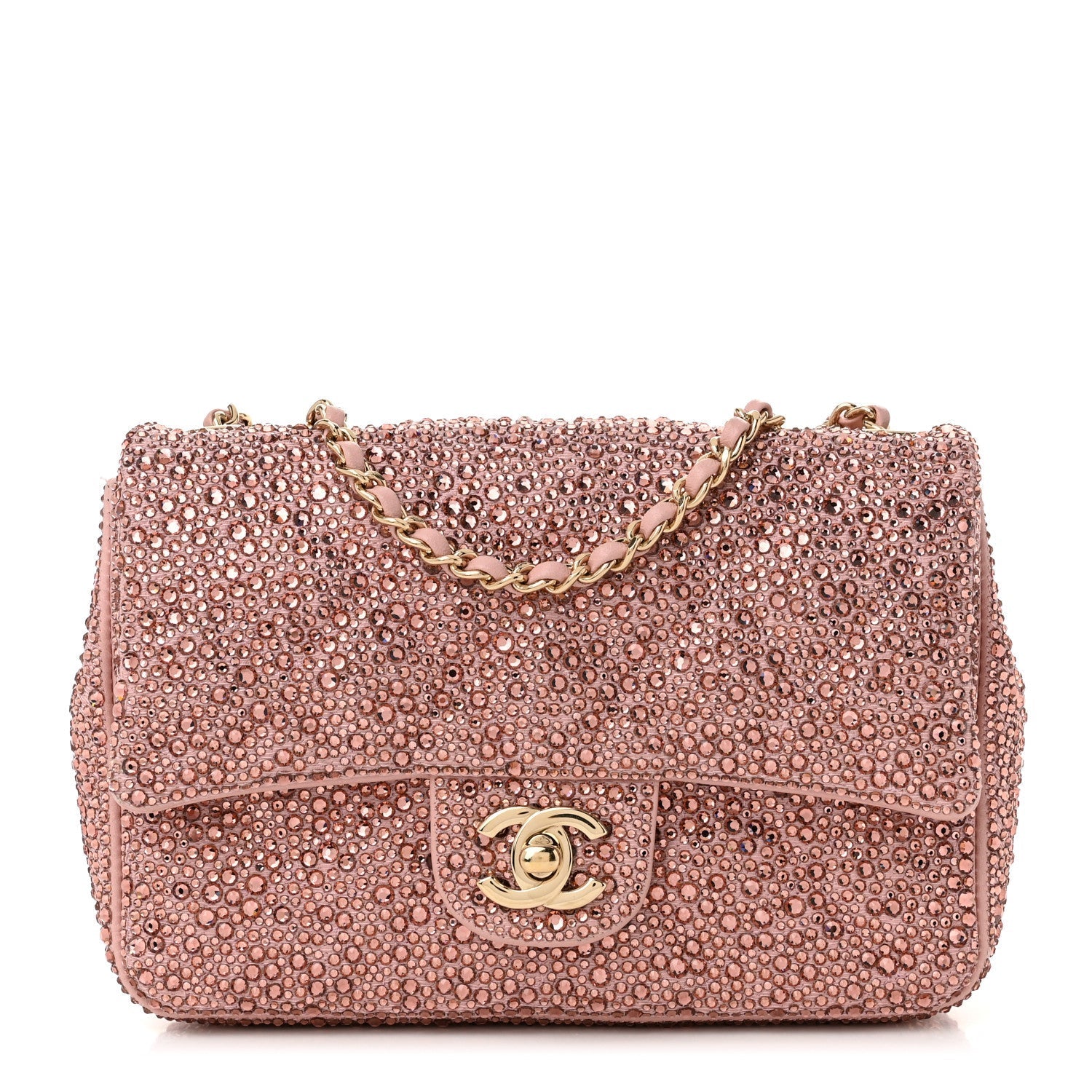 Lambskin Crystal Diamante Small Flap Light Pink
