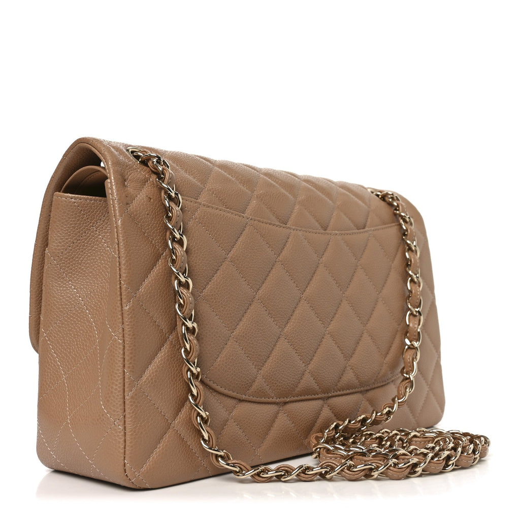 Caviar Quilted Jumbo Double Flap Beige