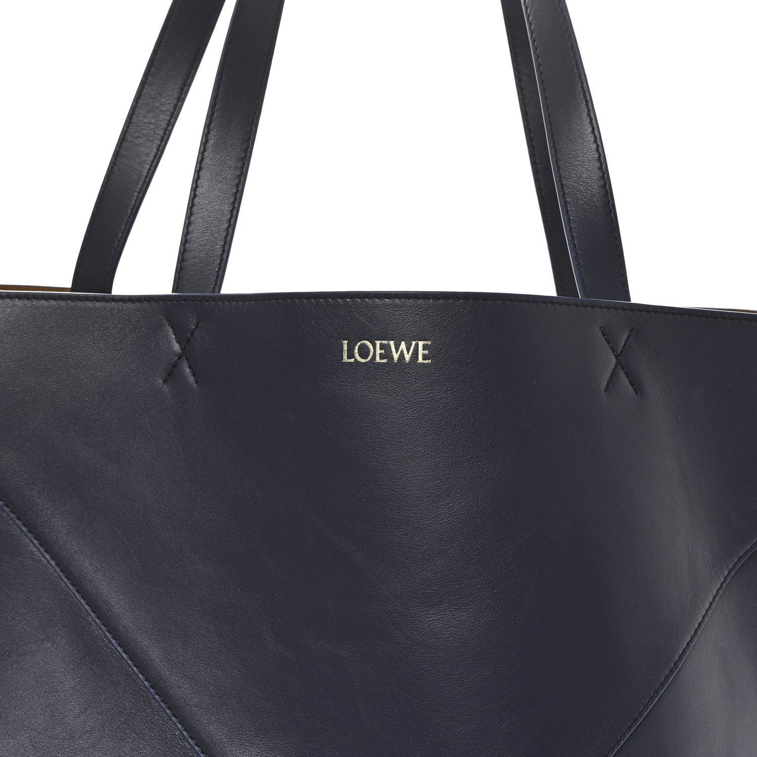 Shiny Calfskin Large Puzzle Fold Tote Abyss Blue
