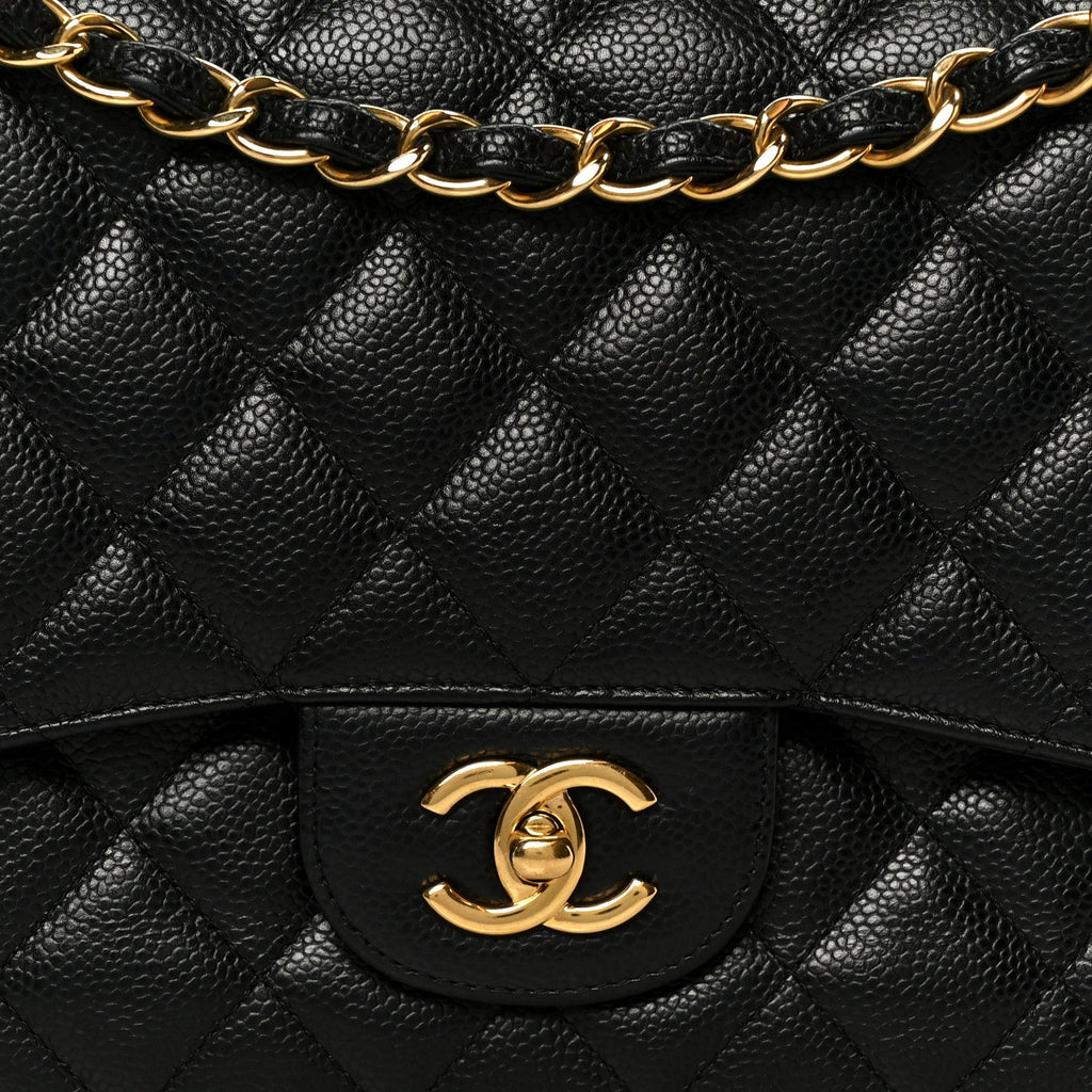 Caviar Quilted Jumbo Double Flap Black