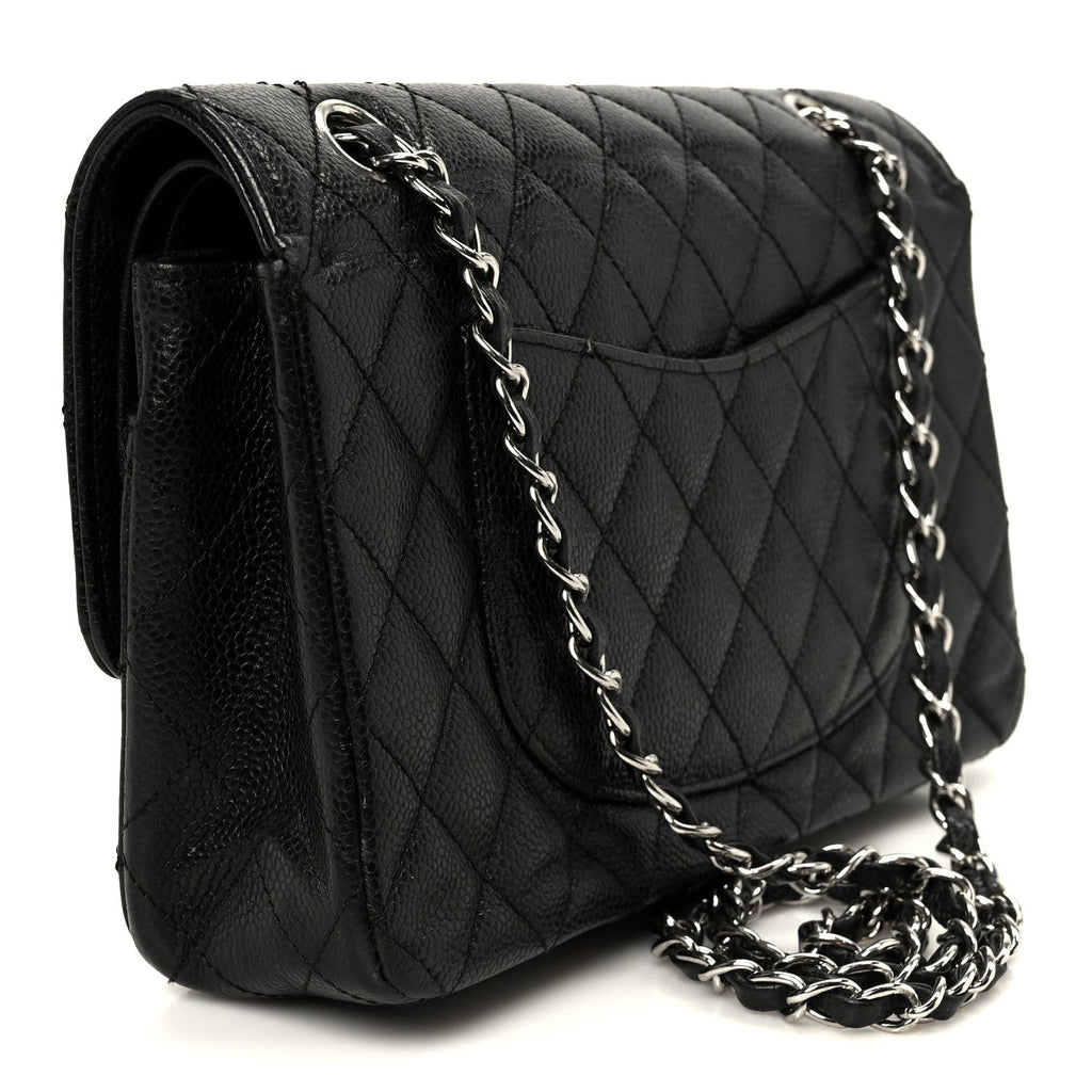 Caviar Quilted Medium Double Flap Black