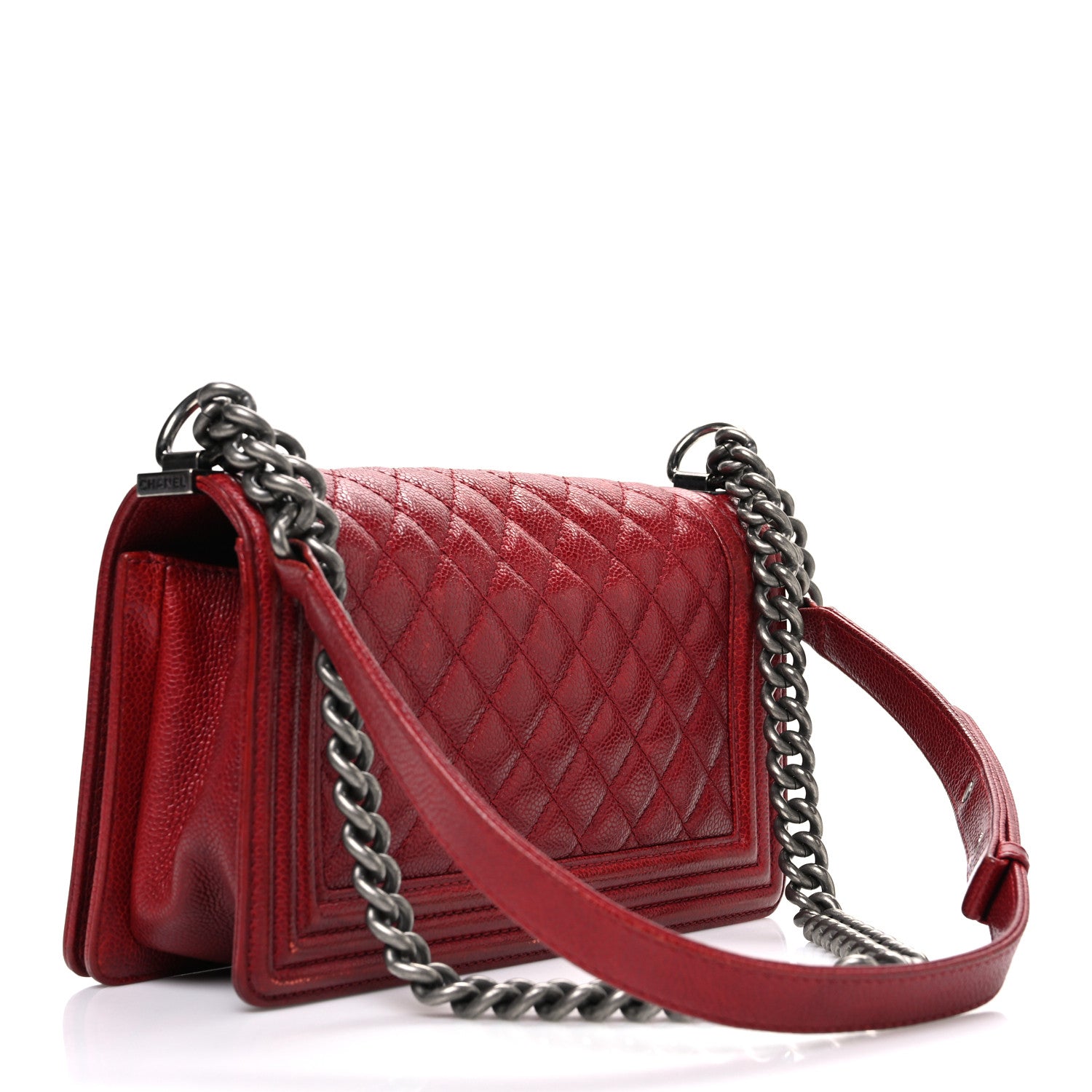 Caviar Quilted Medium Boy Flap Dark Red