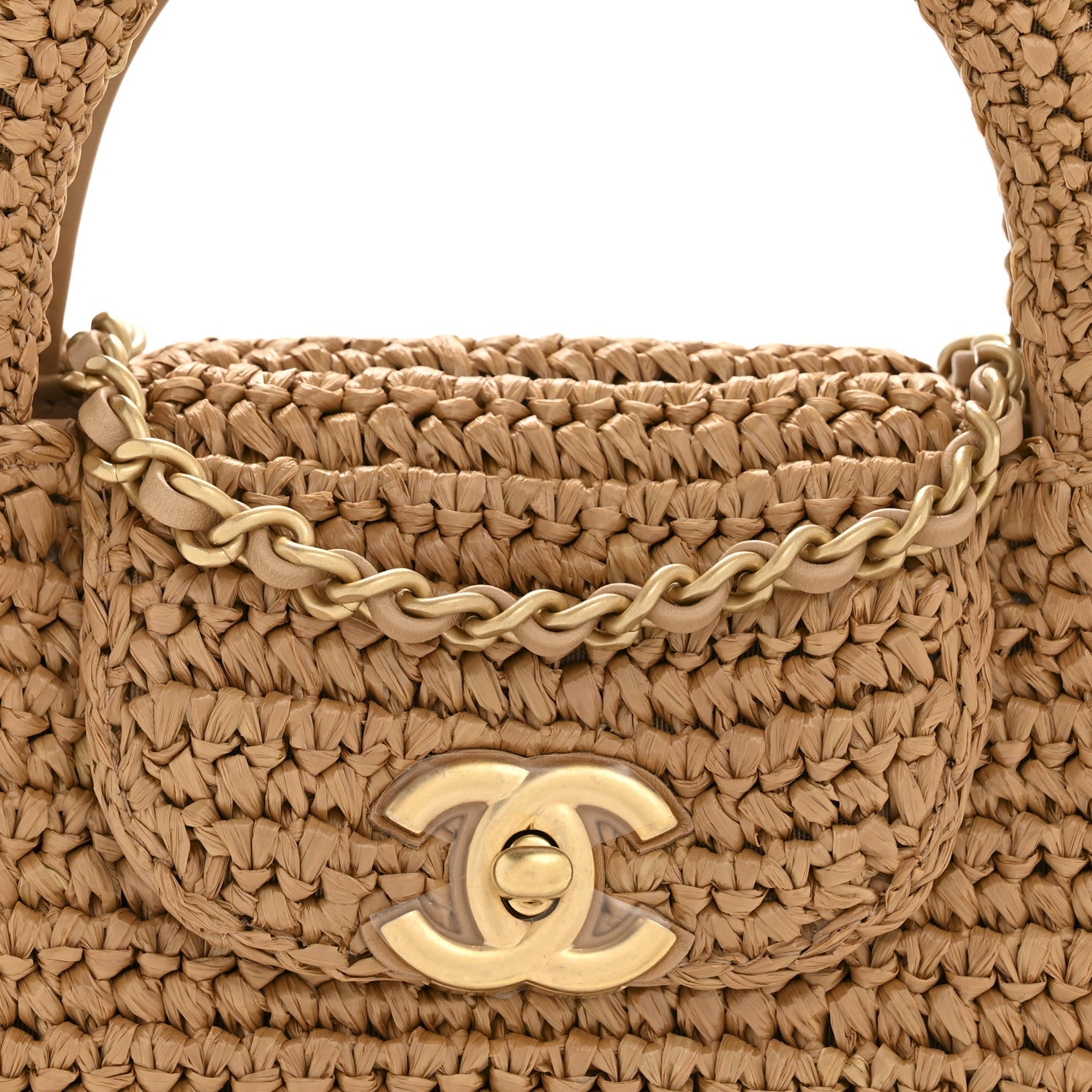 Braided Raffia Nano Kelly Flap Bag Dark Beige