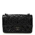 Patent Calfskin Quilted Mini Rectangular Flap So Black