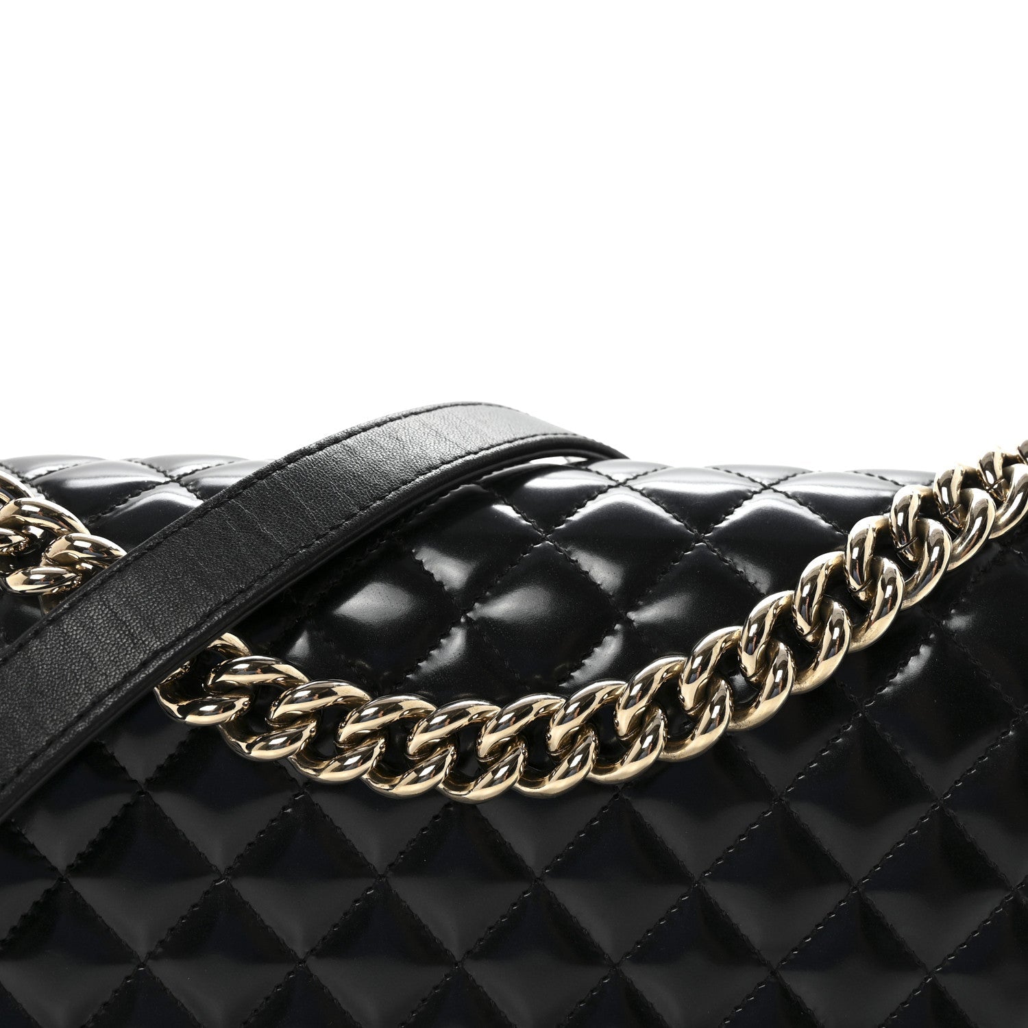 Iridescent Glazed Calfskin Quilted New Medium Boy Flap Black