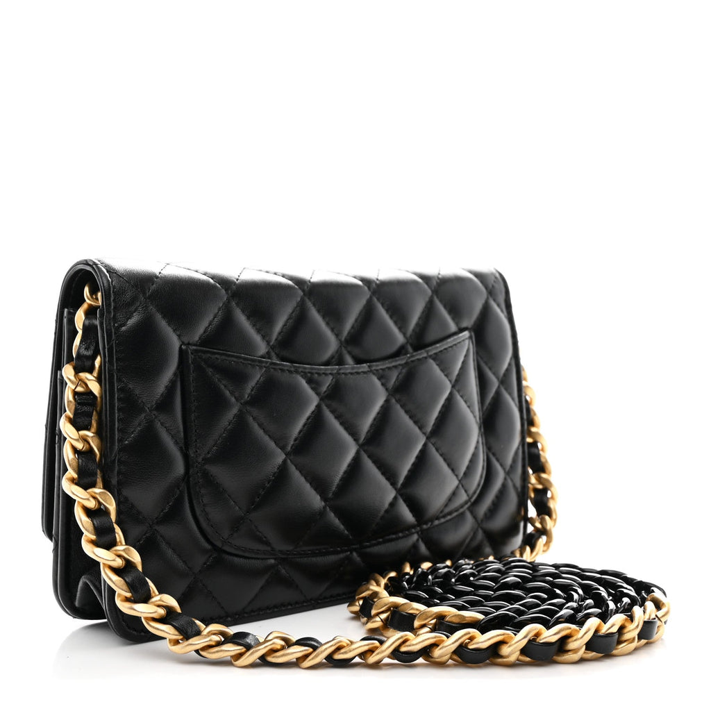 Lambskin Resin Quilted Wallet On Chain WOC Black