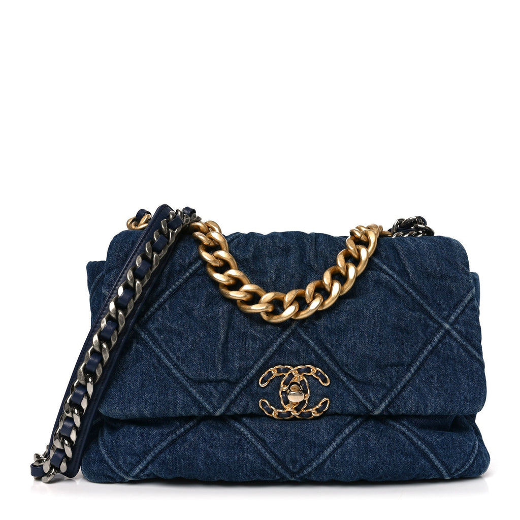 Denim Quilted Large Chanel 19 Flap Blue