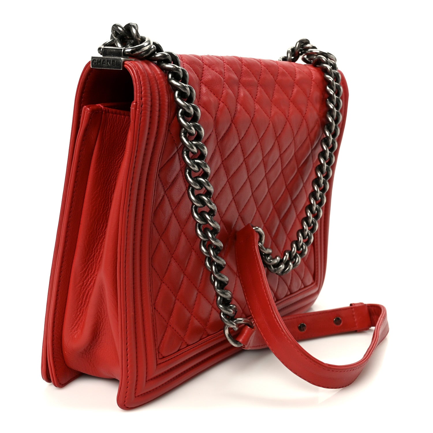 Calfskin Quilted Large Boy Flap Red