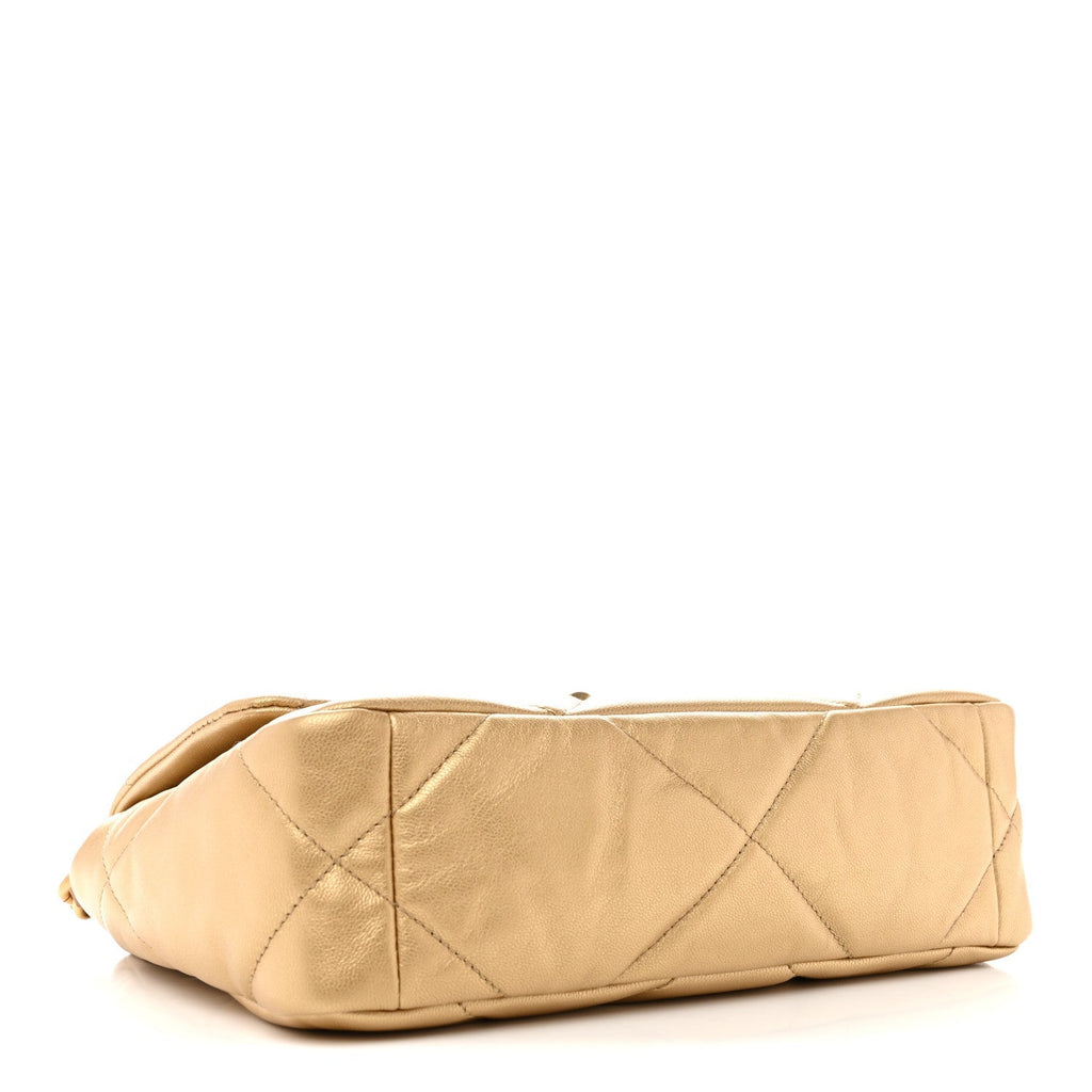 Metallic Goatskin Quilted Medium Chanel 19 Flap Gold