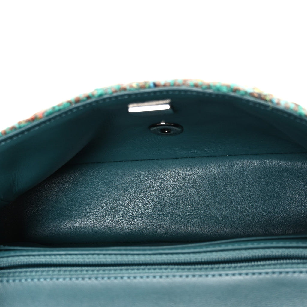 Tweed Quilted Mini Rectangular Flap Green